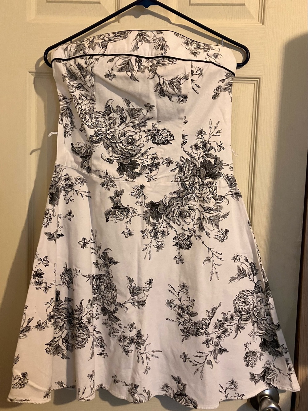 Teeze Me White Strapless Floral A-Line Dress with Black Print